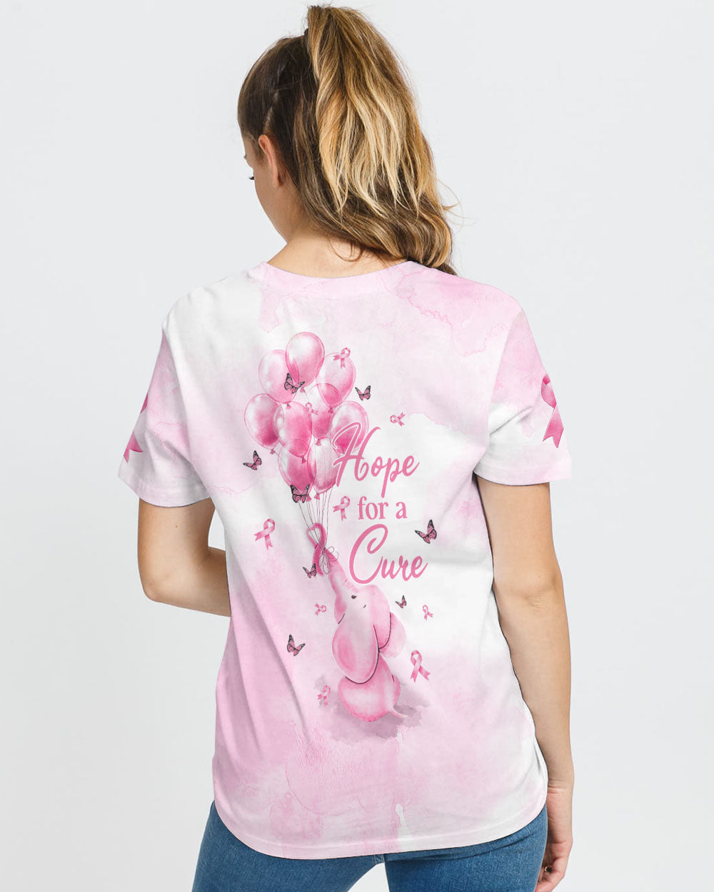 Hope For A Cure Elephant Balloon Women's Breast Cancer Awareness Tshirt