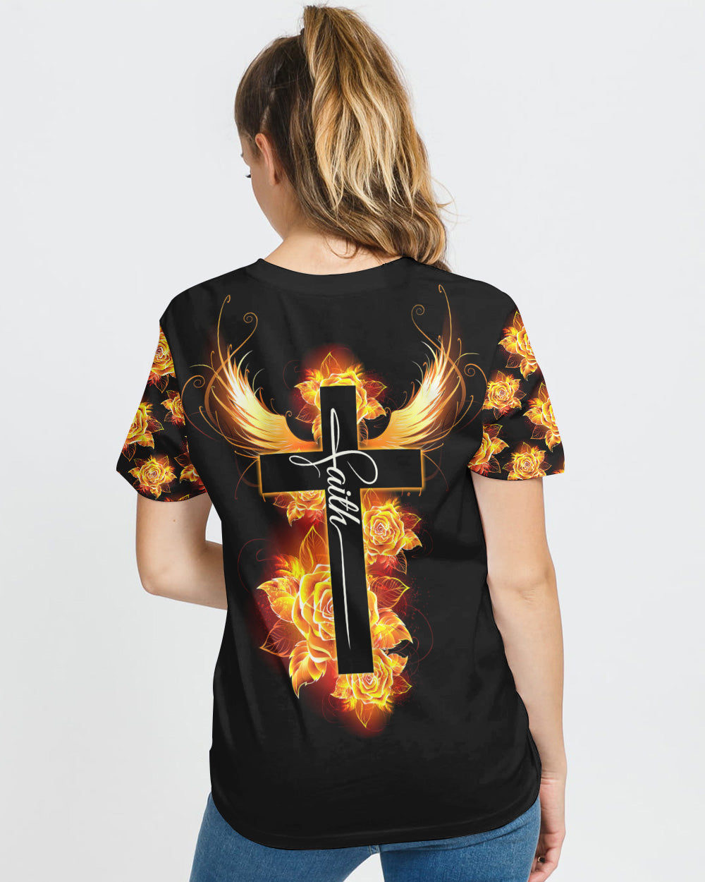 Cross Wings Rose Women's Christian Tshirt