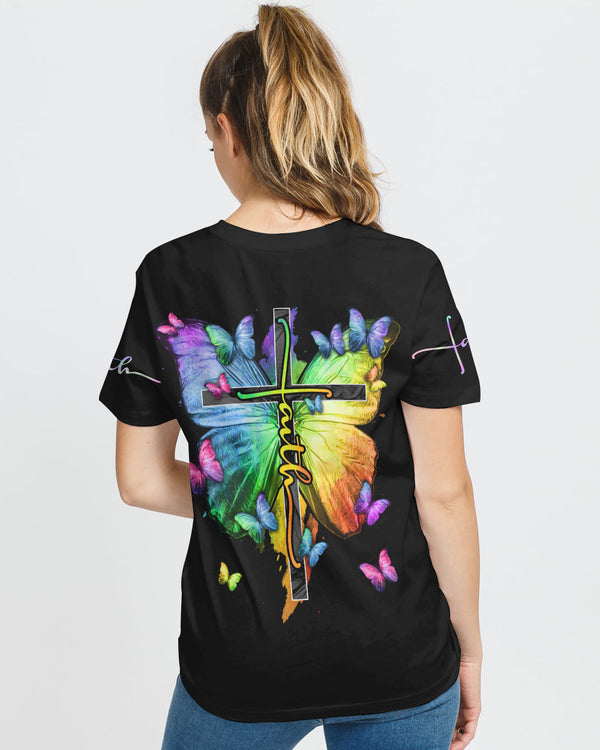 I Believe There Are Angles Among Us Colorful Butterfly Women's Christian Tshirt