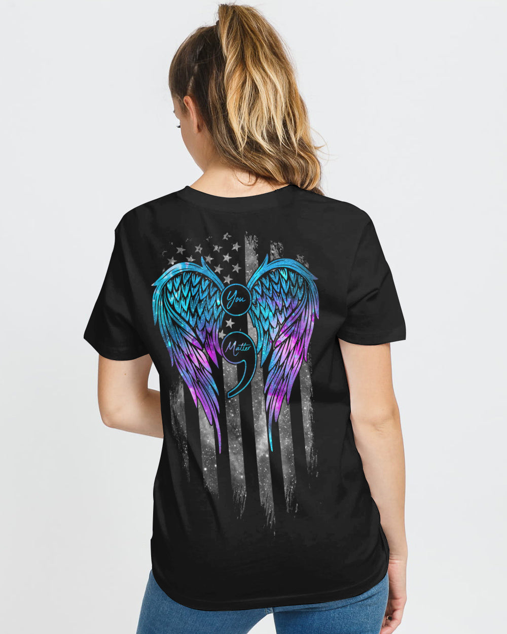 Stay Your Story Is Not Over Flag Wings Women's Suicide Awareness Tshirt