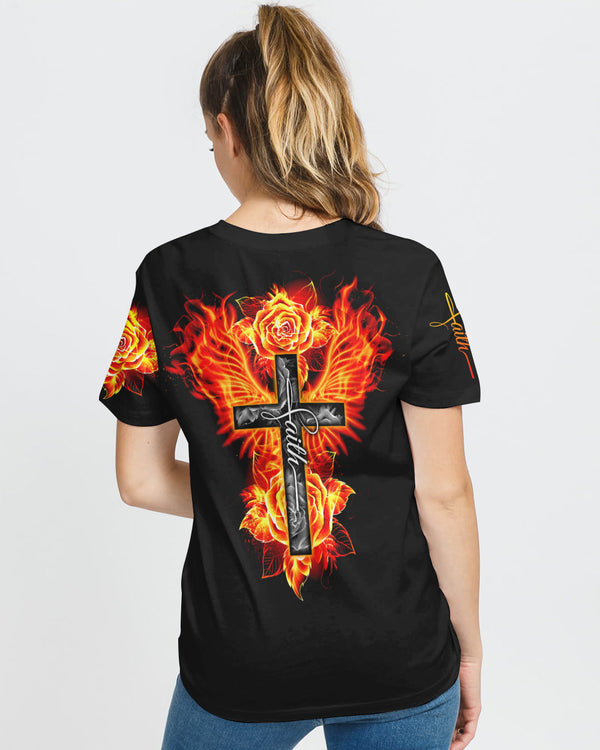 Fire Rose Wings Cross Faith Women's Christian Tshirt