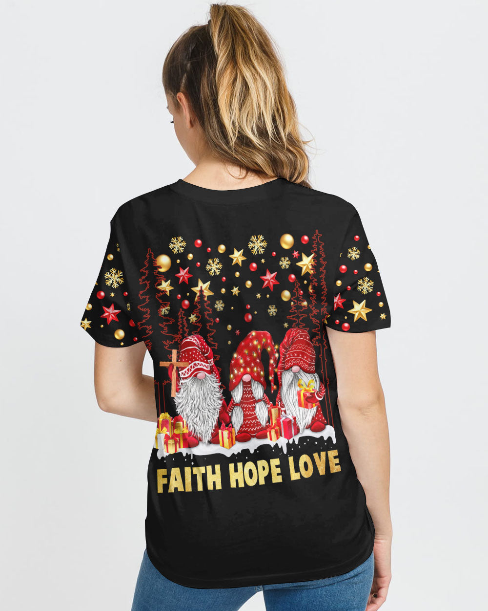 Faith Hope Love Gnome Christmas Women's Christian Tshirt