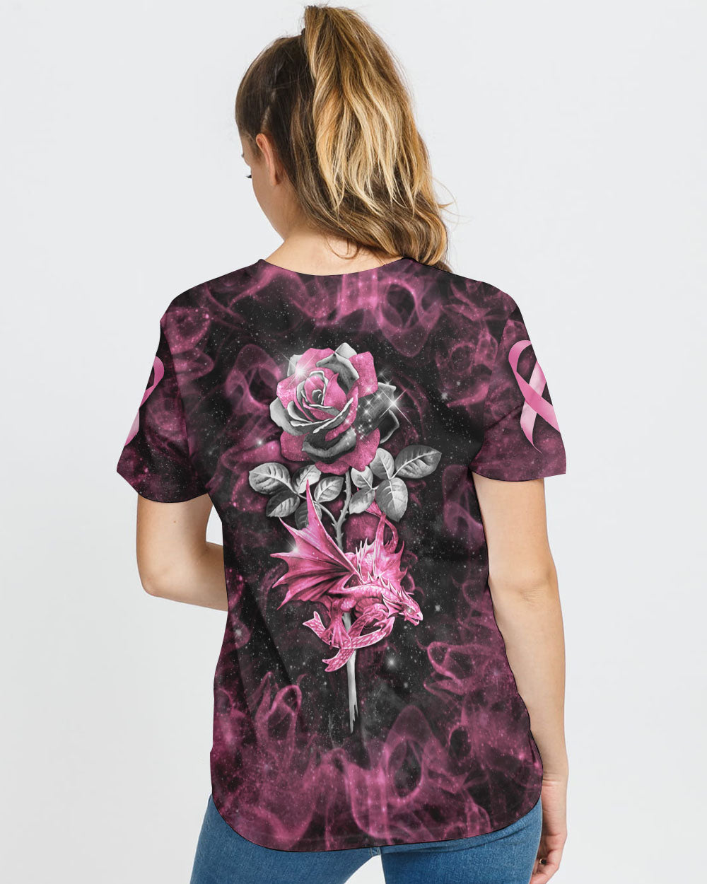 Rose Dragon Women's Breast Cancer Awareness Tshirt