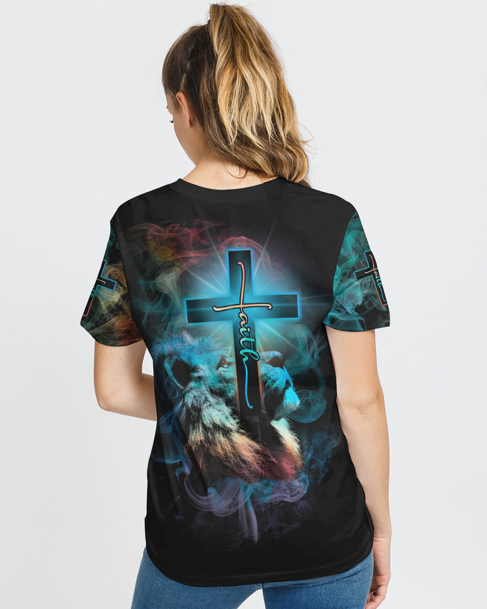 Way Maker Miracle Worker Lion Cross Smoke Women's Christian Tshirt