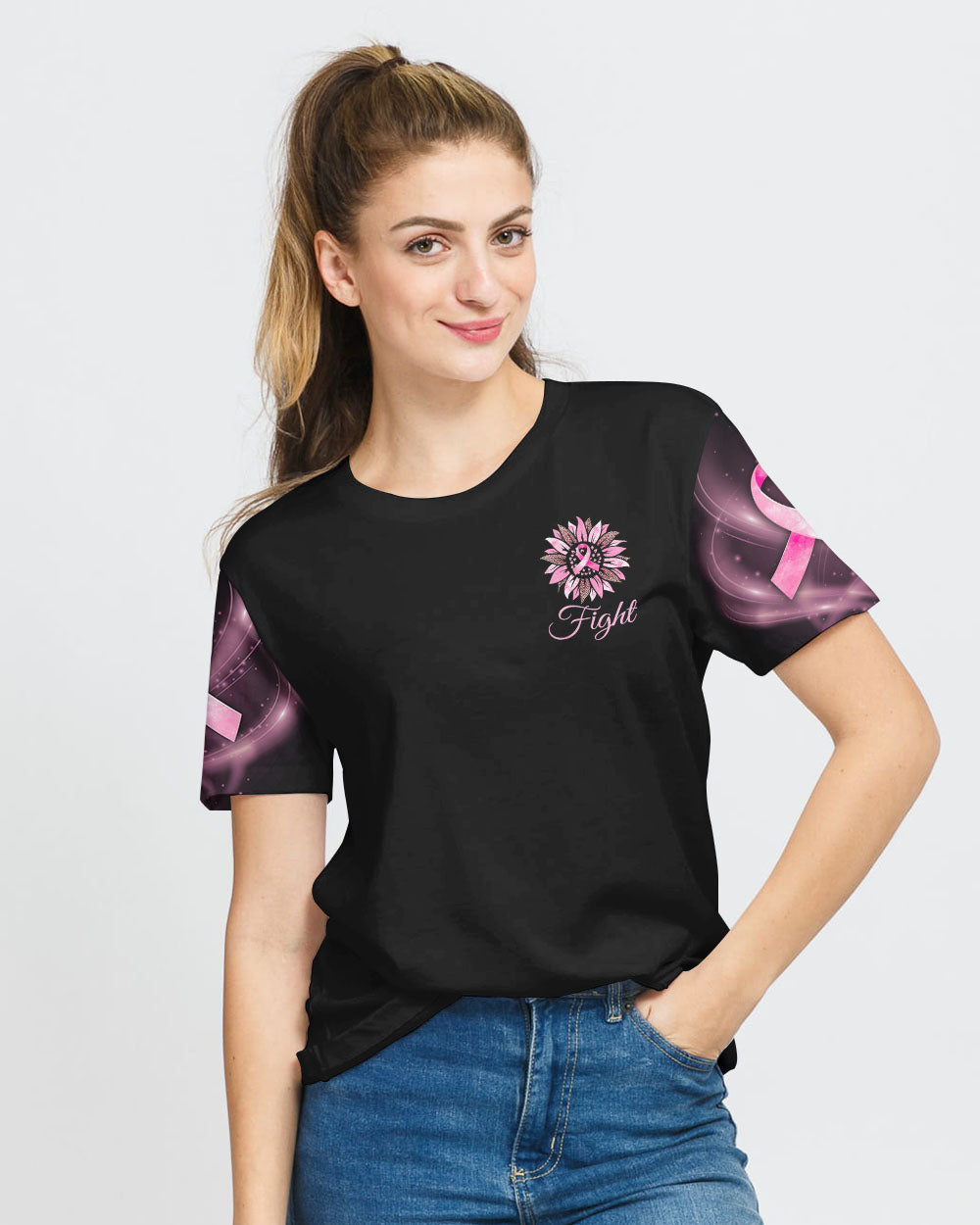 Faith Pink Sunflower Cross Women's Christian Tshirt