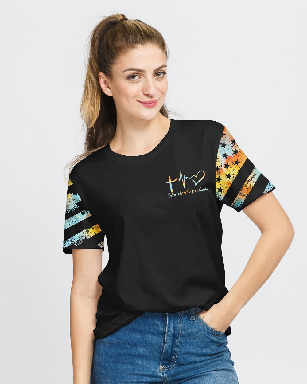 Faith Cross Wings Watercolor Vintage Women's Christian Tshirt