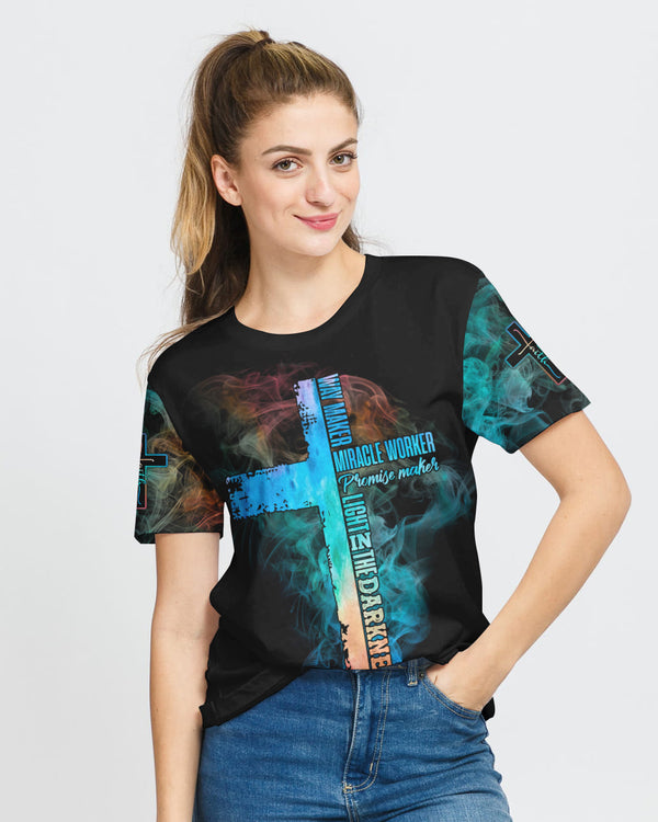 Way Maker Miracle Worker Lion Cross Smoke Women's Christian Tshirt
