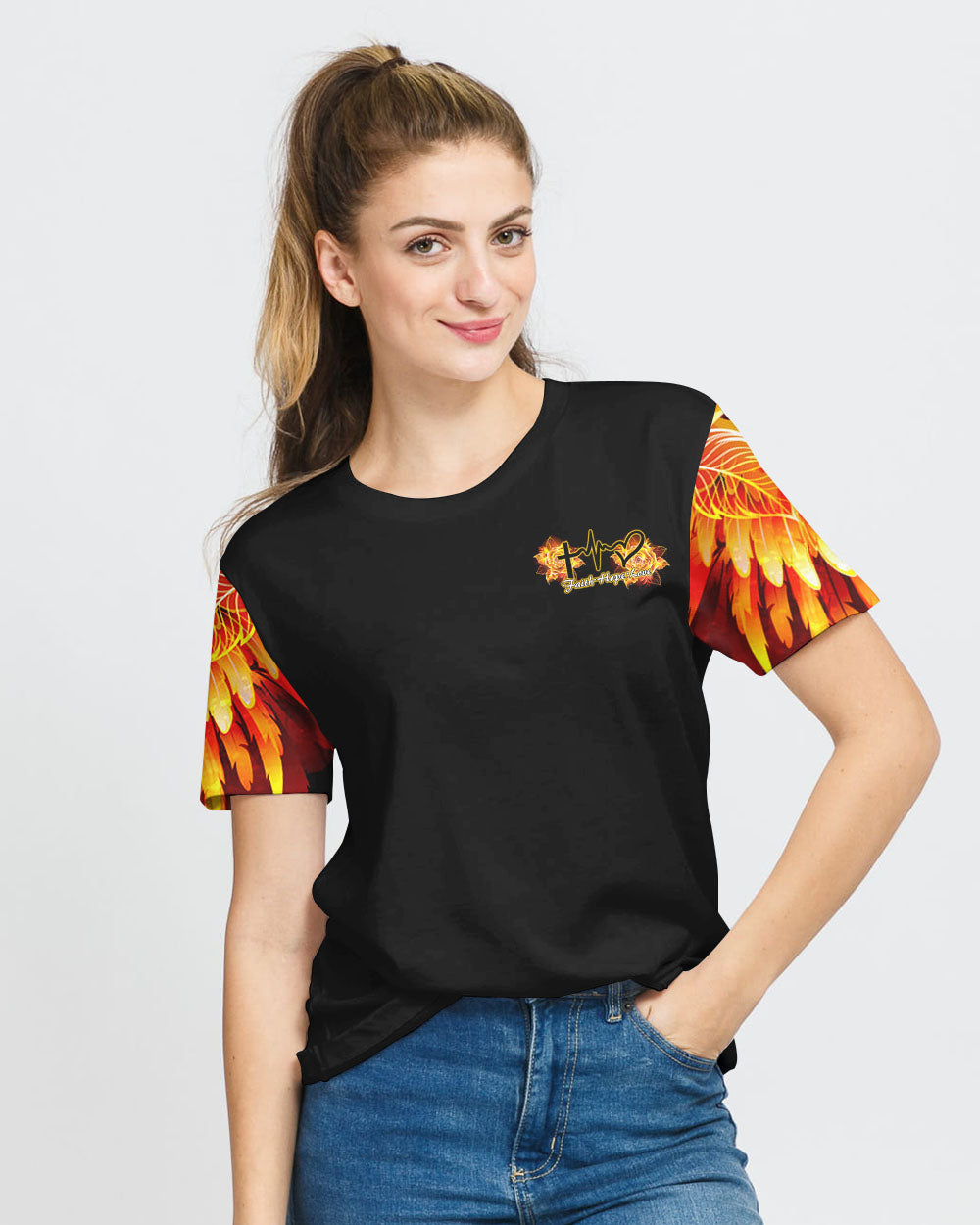 Cross Rose Wings Arm Women's Christian Tshirt