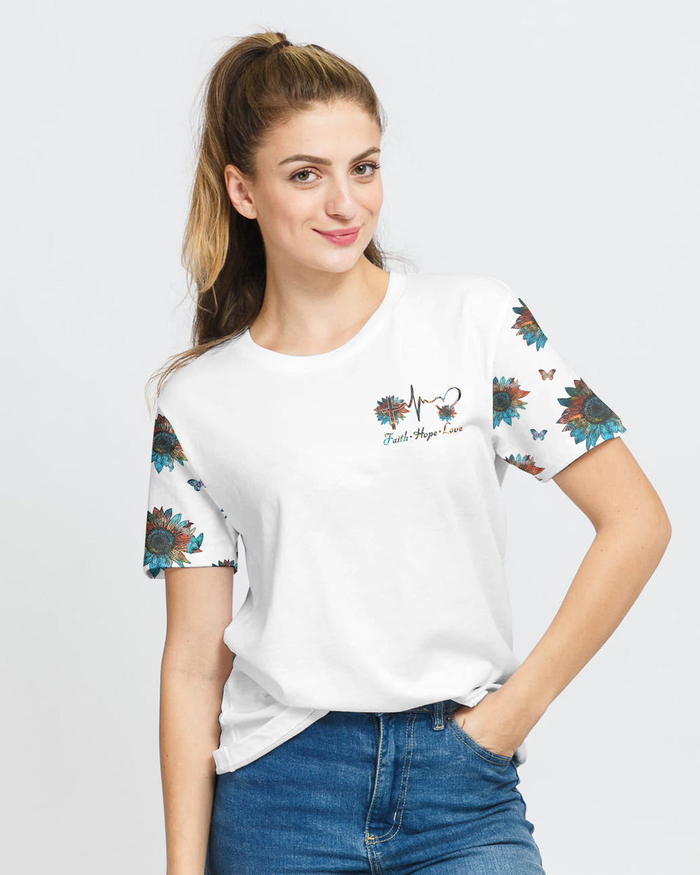 Sunflower Faith Butterfly Women's Christian Tshirt