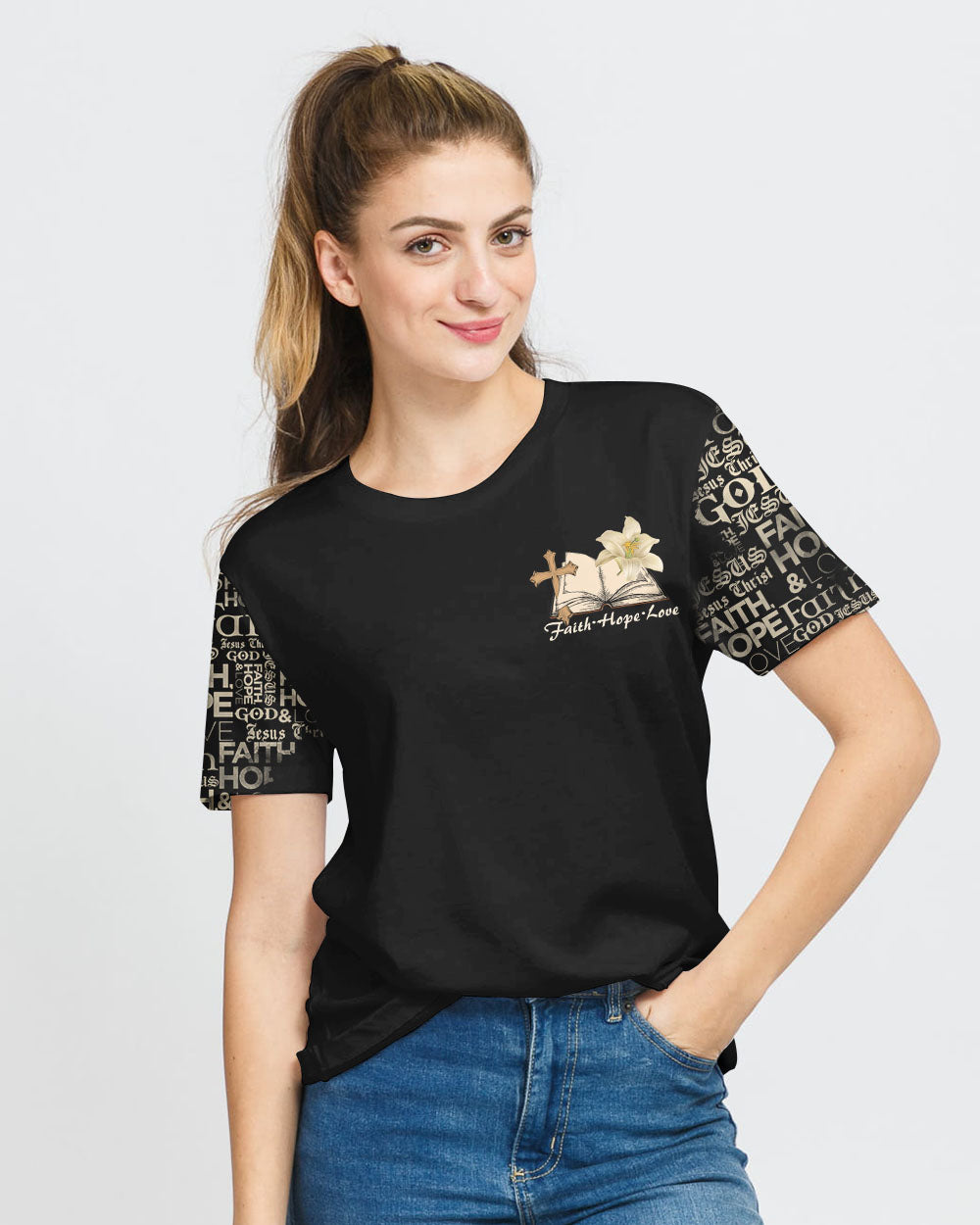Lily Flower And Cross Book Women's Christian Tshirt