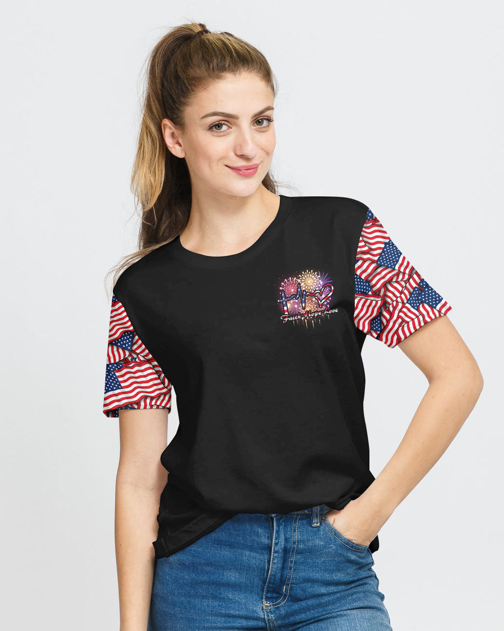 Red White And Blessed America Cross Independence Day Women's Christian Tshirt