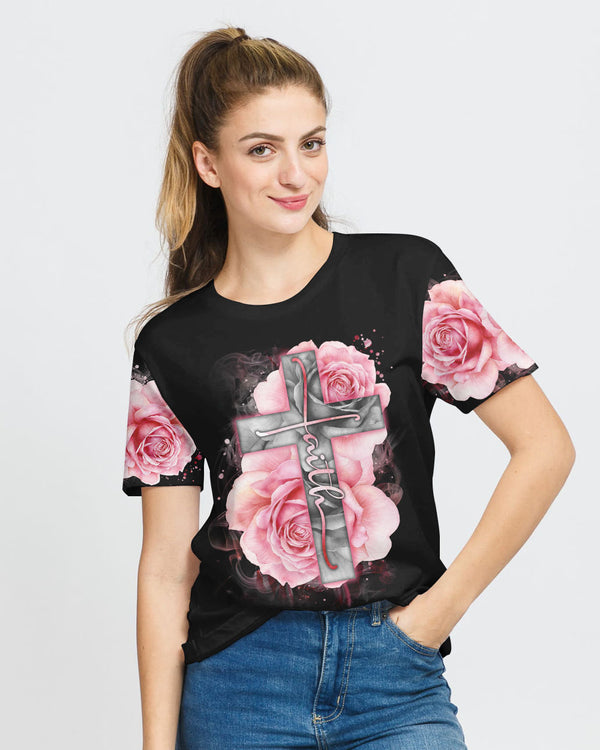 Light Pink Cross Roses Smoke Women's Christian Tshirt