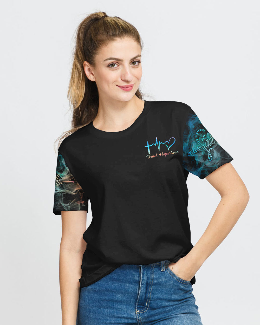 Faith Jesus Lion Warrior Colorful Smoke Women's Christian Tshirt