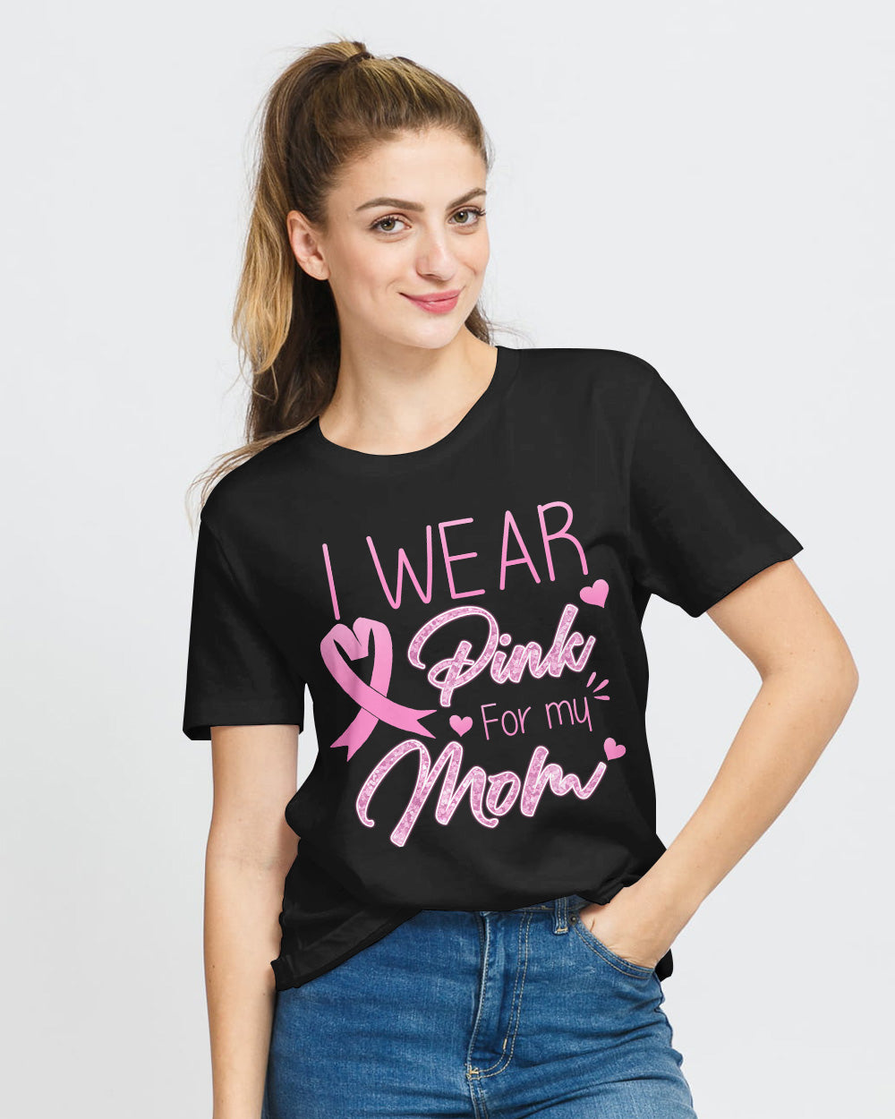 I Wear Pink For My Mom Women's Breast Cancer Awareness Tshirt