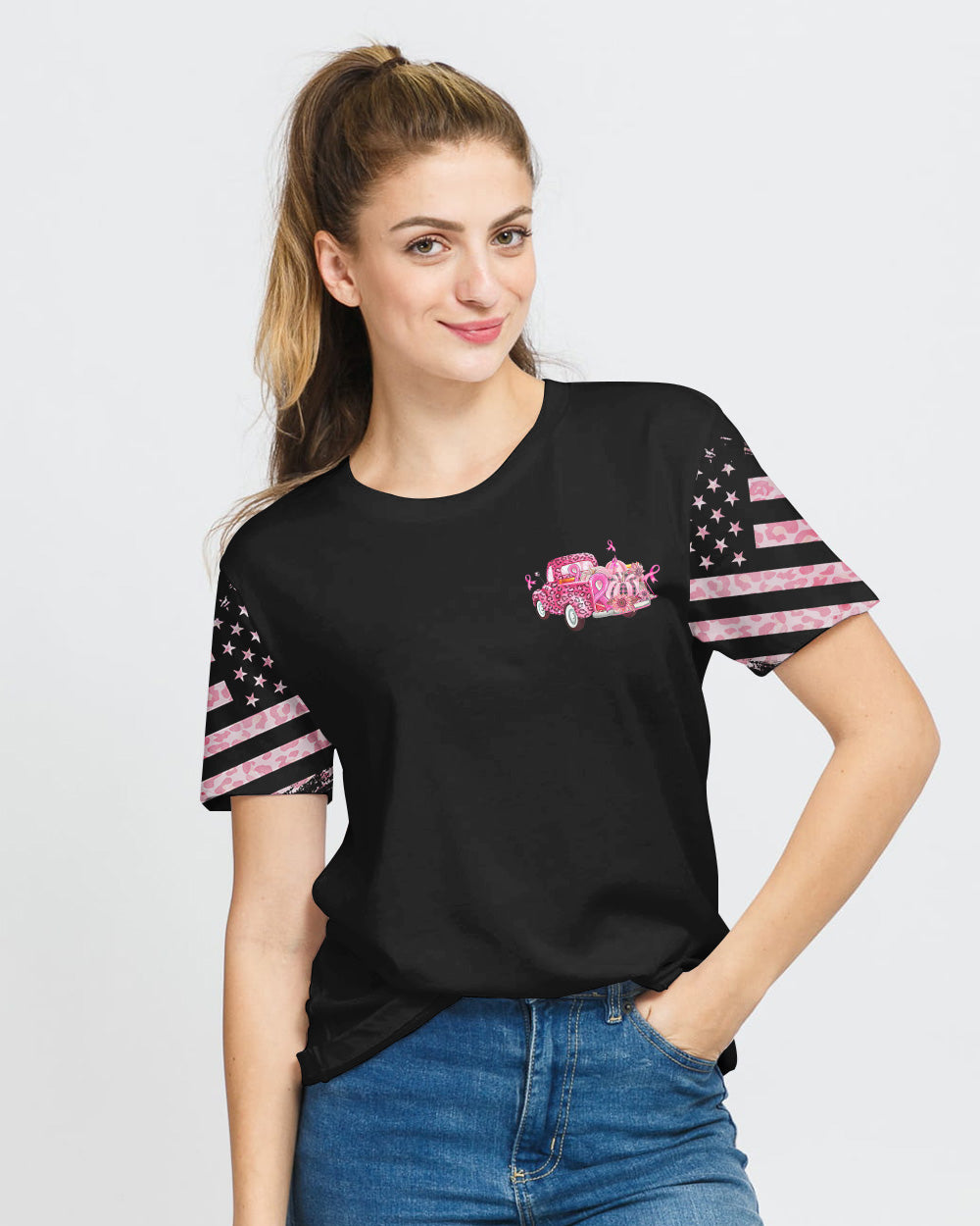 In October We Wear Pink Truck Leopard Women's Breast Cancer Awareness Tshirt