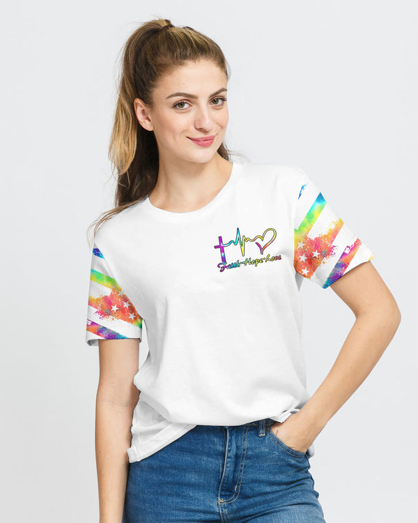 White Faith Cross Wings Colorful Watercolor Women's Christian Tshirt