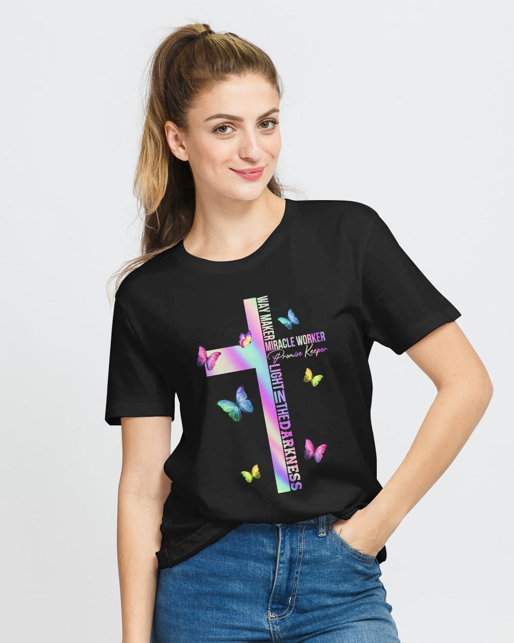 Way Maker Miracle Worker Colorful Butterfly Women's Christian Tshirt