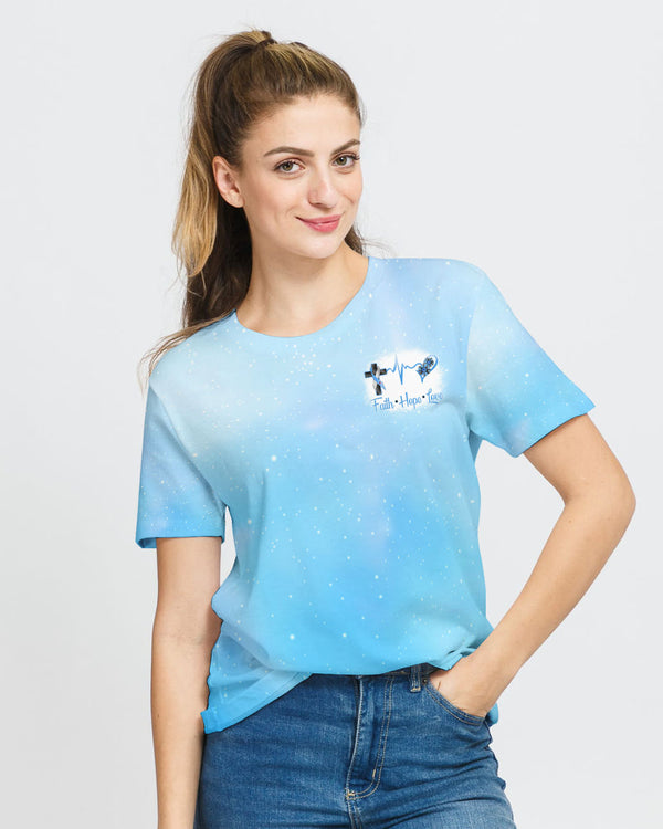 In November We Wear Blue Wings Sunflower Cross Bleached Women's Diabetes Awareness Tshirt