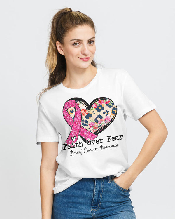 Faith Over Fear Heart Leopard Women's Breast Cancer Awareness Tshirt