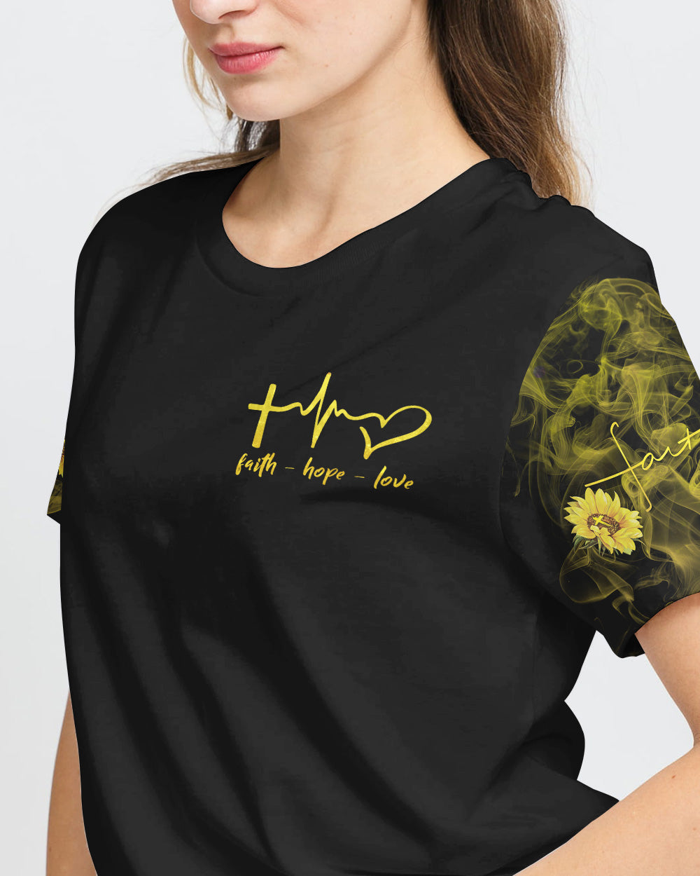 Sunflower Heart Cross Smoke Women's Christian Tshirt