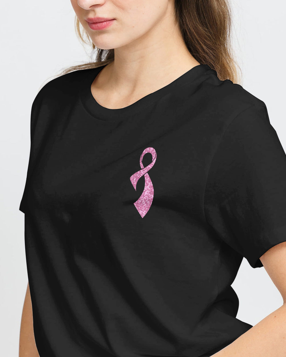 Glitter Fight Ribbon Flag Women's Breast Cancer Awareness Tshirt