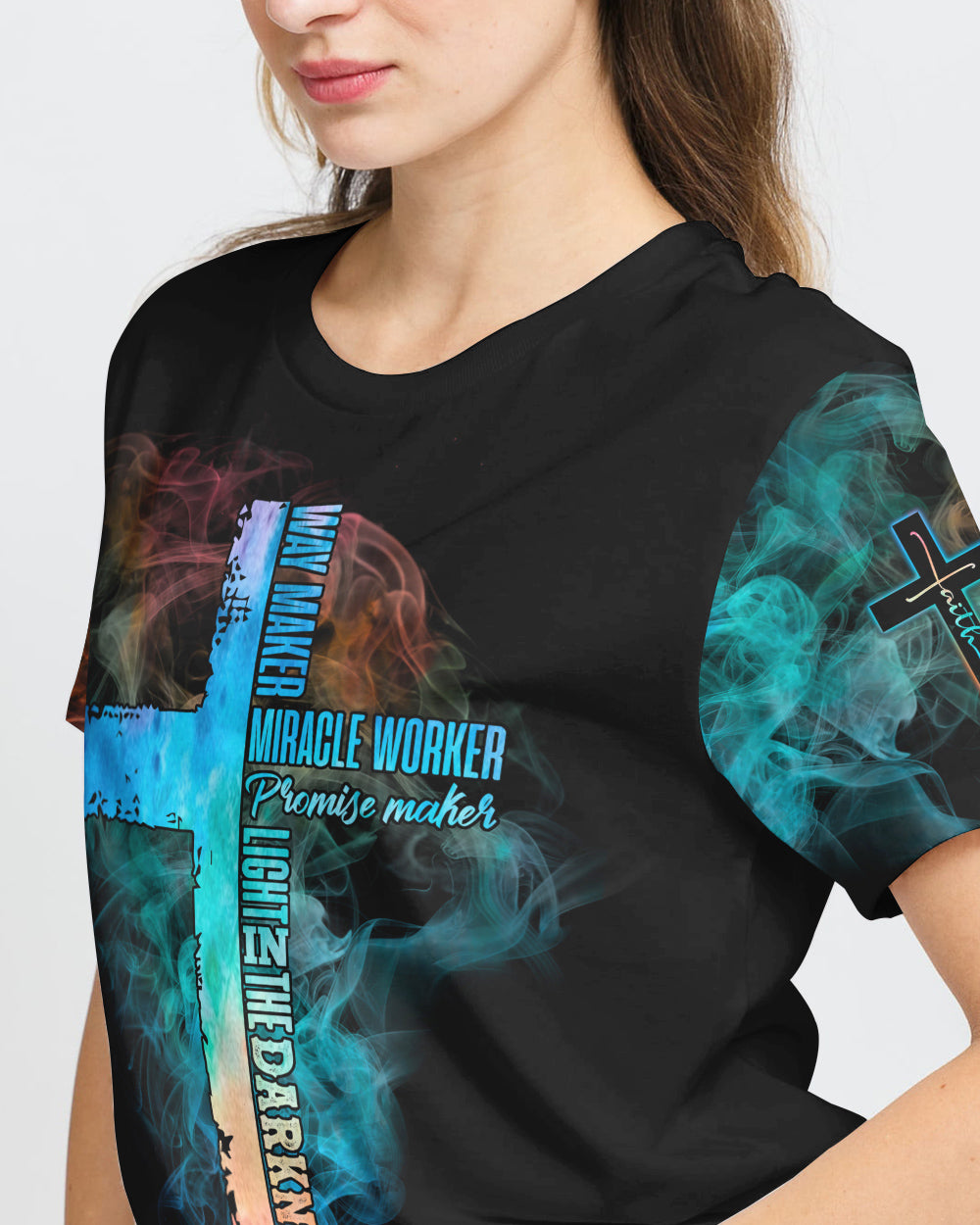 Way Maker Miracle Worker Lion Cross Smoke Women's Christian Tshirt