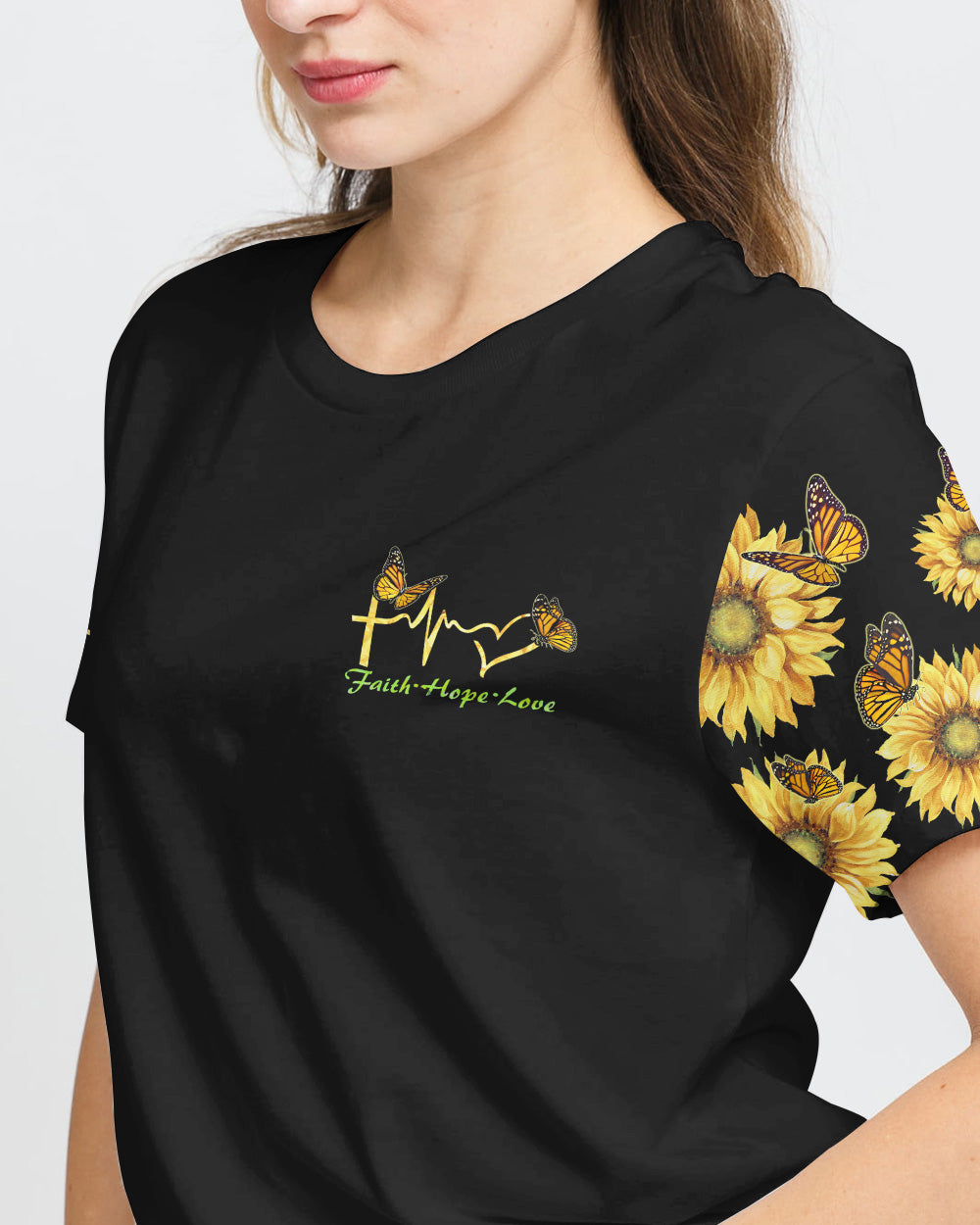Sunflower Faith Cross Painting Women's Christian Tshirt