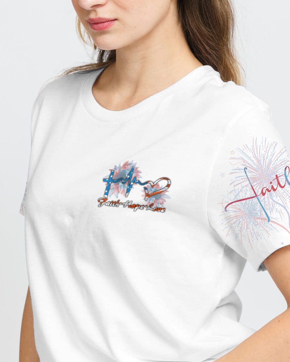 Faith Cross Sunflower Flag Color Women's Christian Tshirt