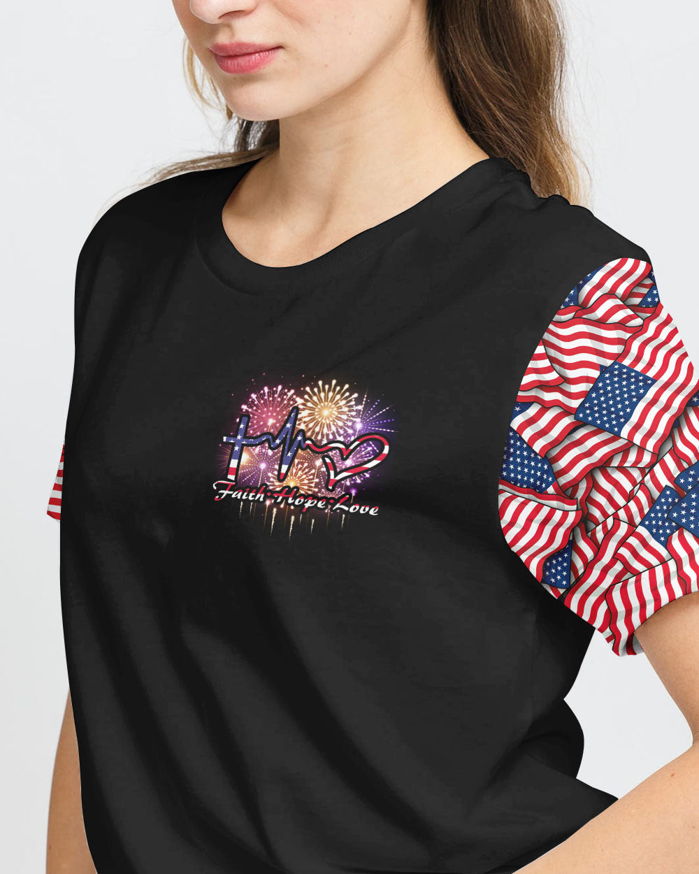 Red White And Blessed America Cross Independence Day Women's Christian Tshirt
