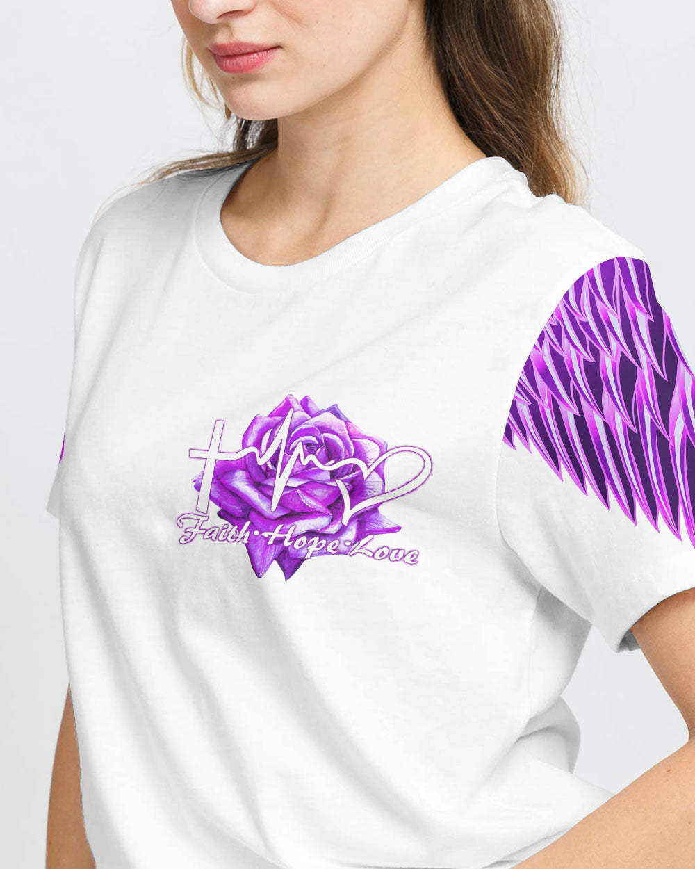 Faith Purple Rose Cross Butterfly Women's Christian Tshirt