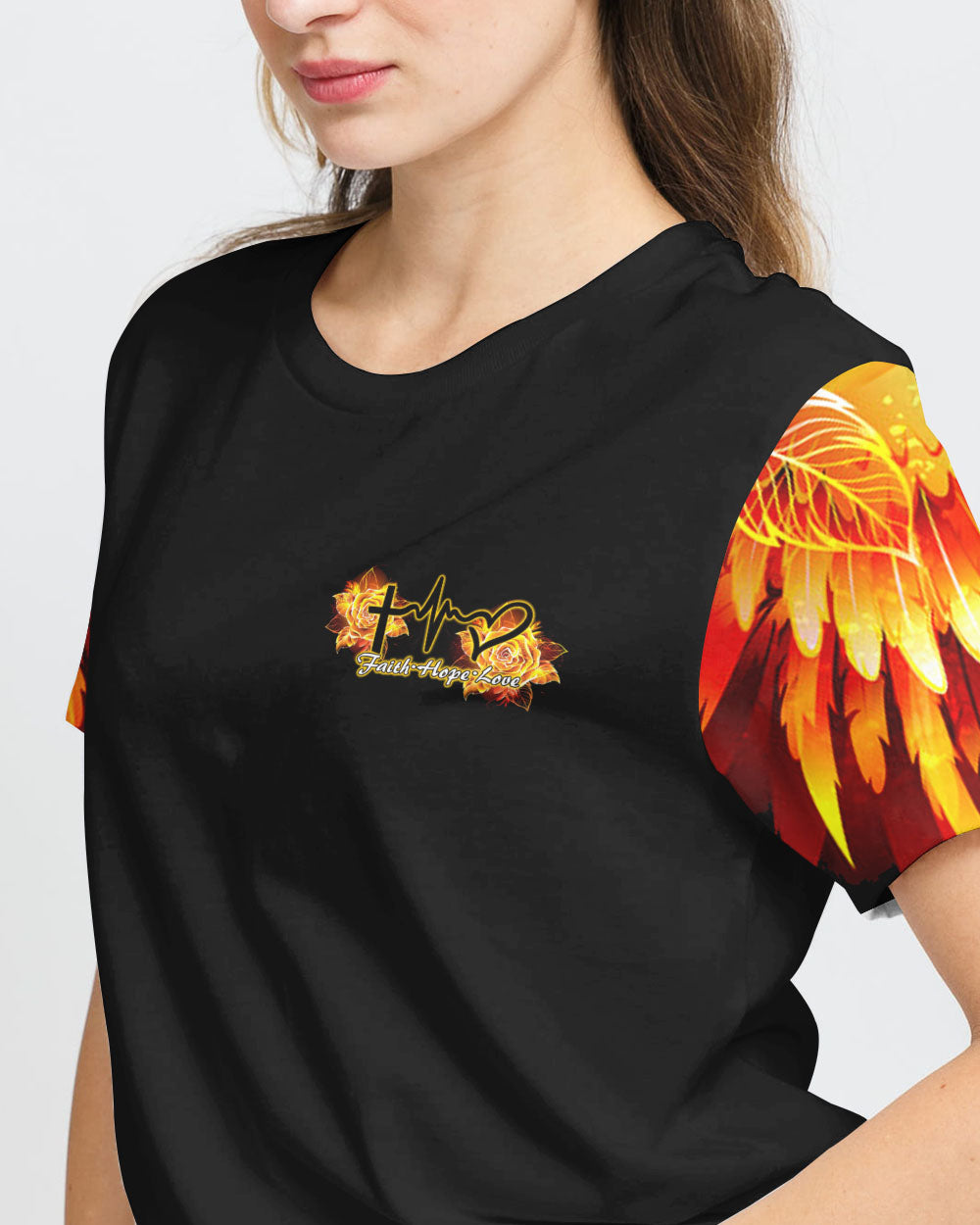 Cross Rose Wings Arm Women's Christian Tshirt