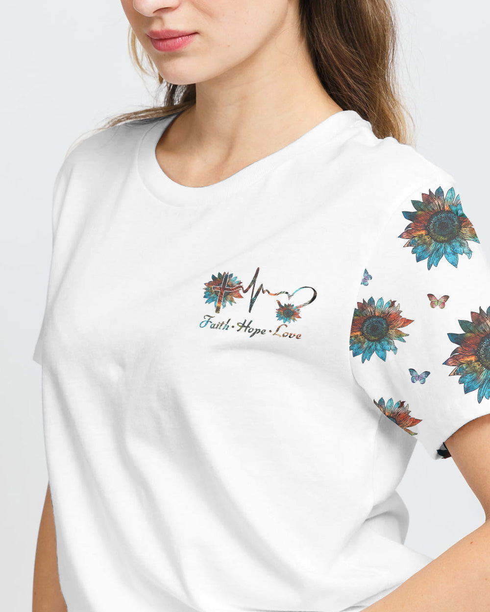 Sunflower Faith Butterfly Women's Christian Tshirt