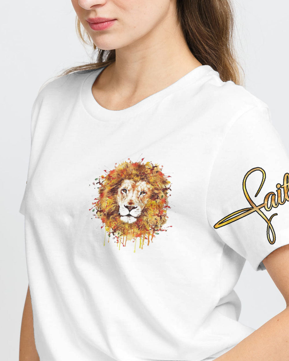 Faith Watercolor Lion Cross Women's Christian Tshirt