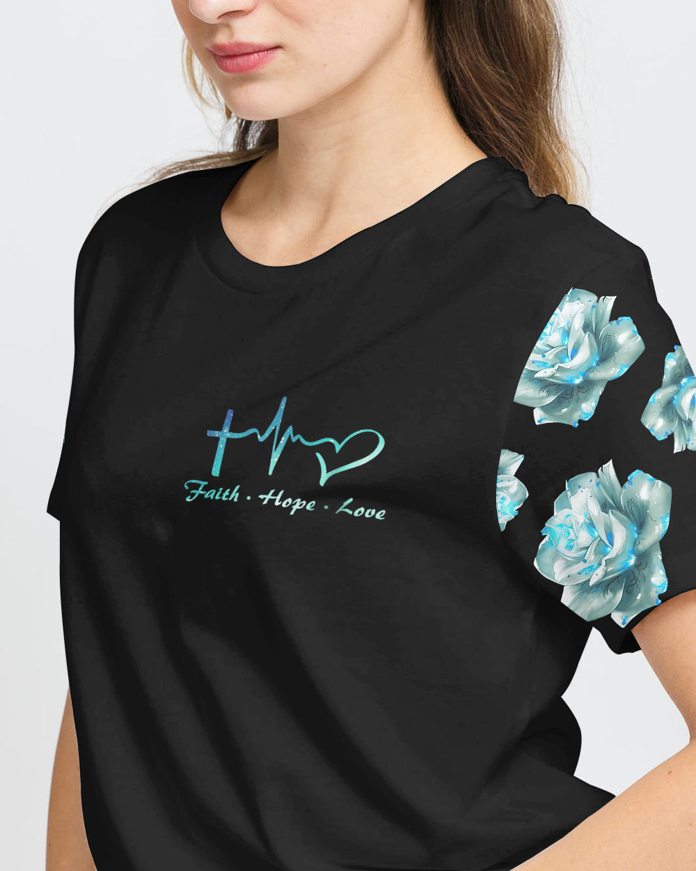 Faith Fire Rose Cross Light Smoke Women's Christian Tshirt