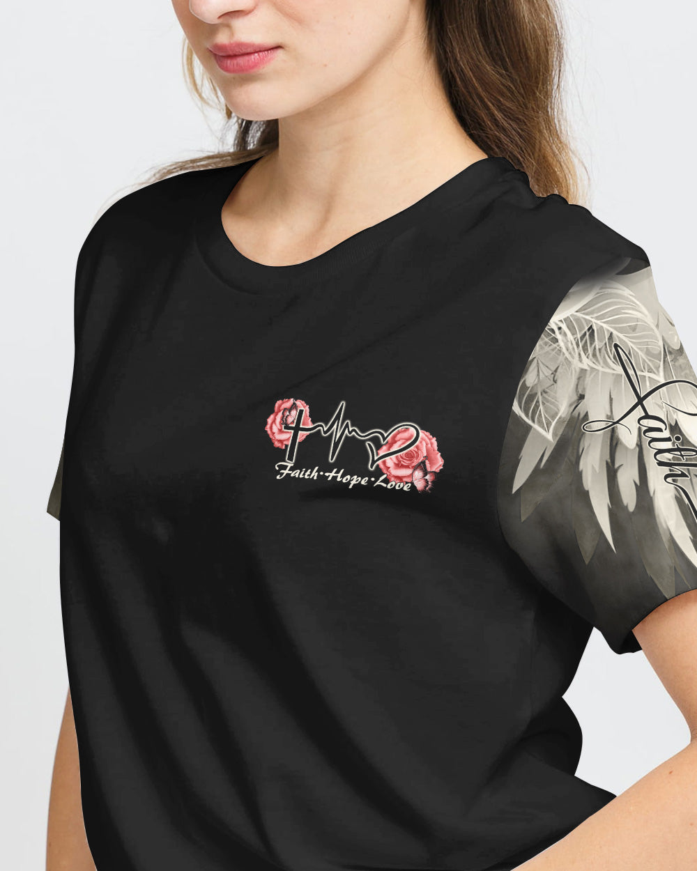 Pink Rose Cross Wings Vintage Women's Christian Tshirt