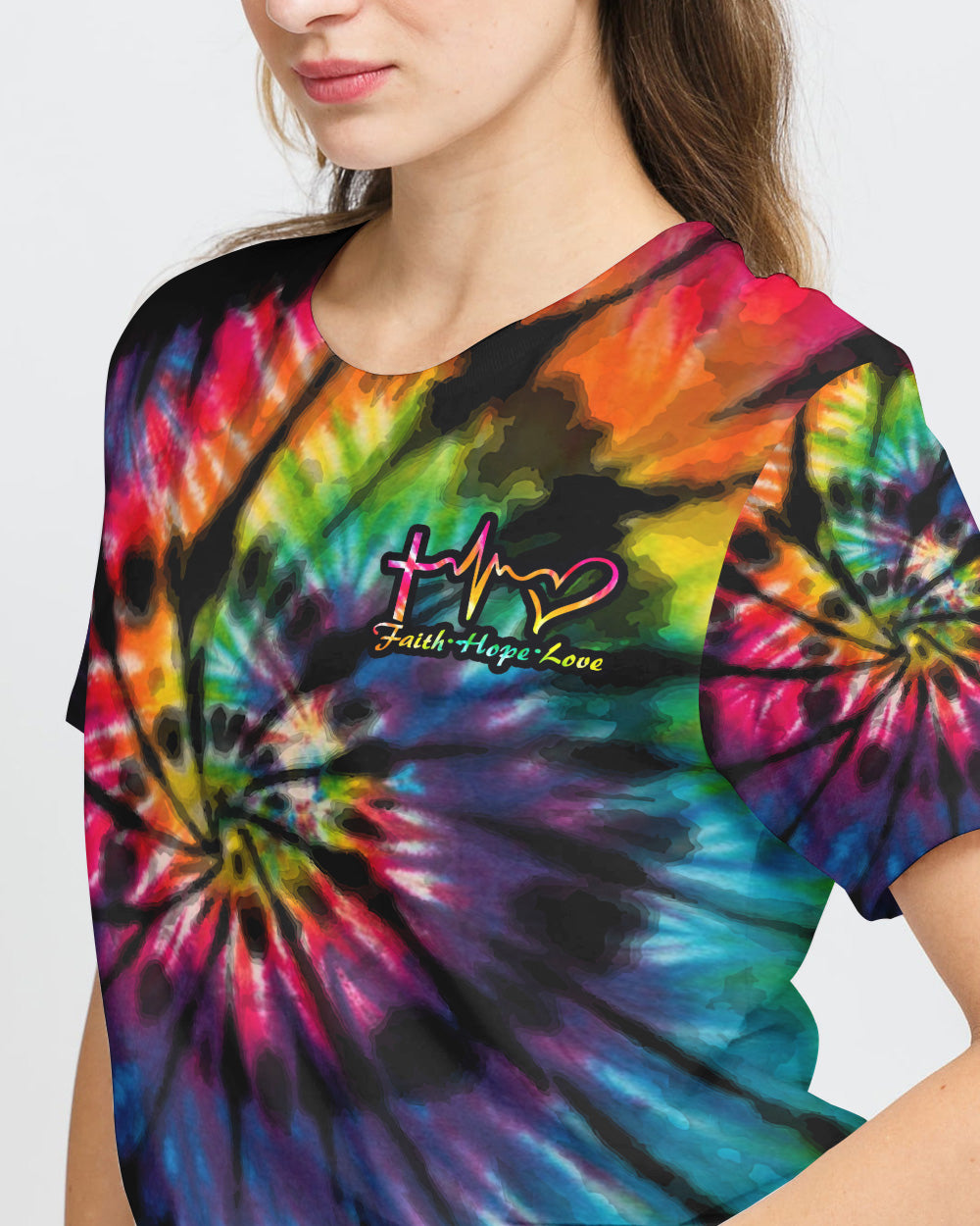 Sunflower Cross Full Tie Dye Faith Women's Christian Tshirt