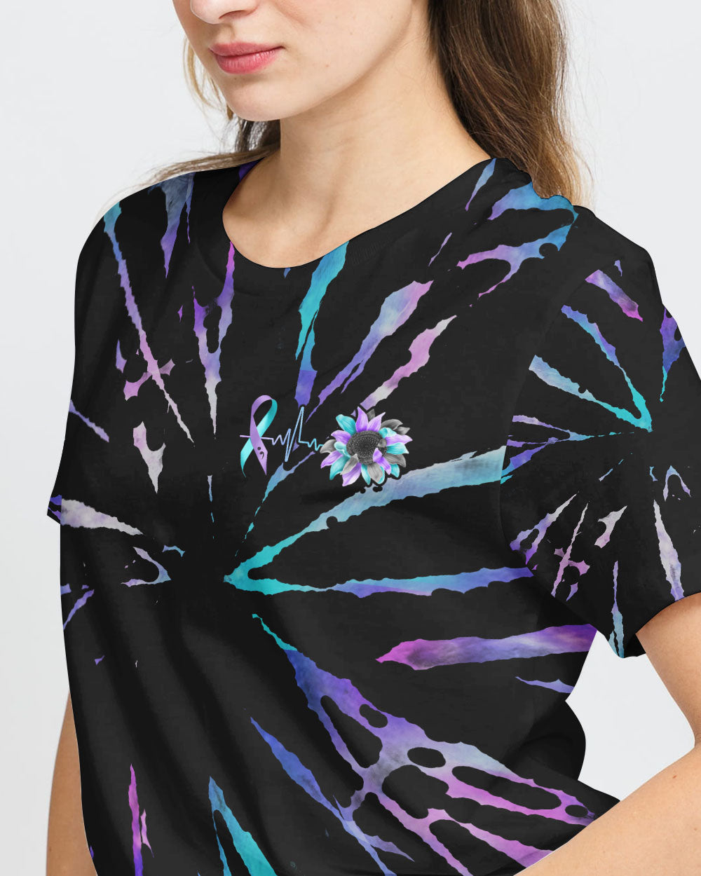 Sunflower Cross Ribbon Tie Dye Women's Suicide Prevention Awareness Tshirt