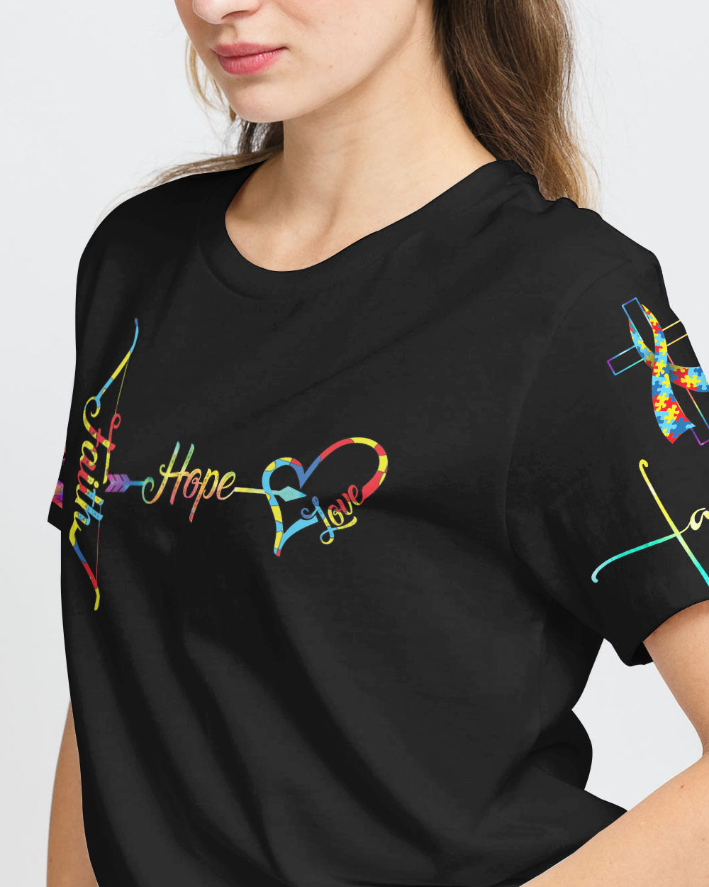 Faith Hope Love Wings Cross Women's Autism Awareness Tshirt