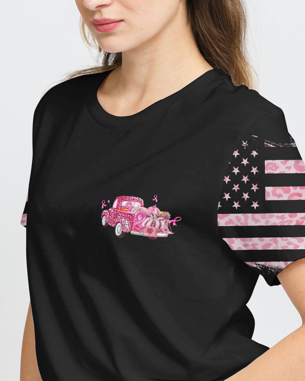 In October We Wear Pink Truck Leopard Women's Breast Cancer Awareness Tshirt
