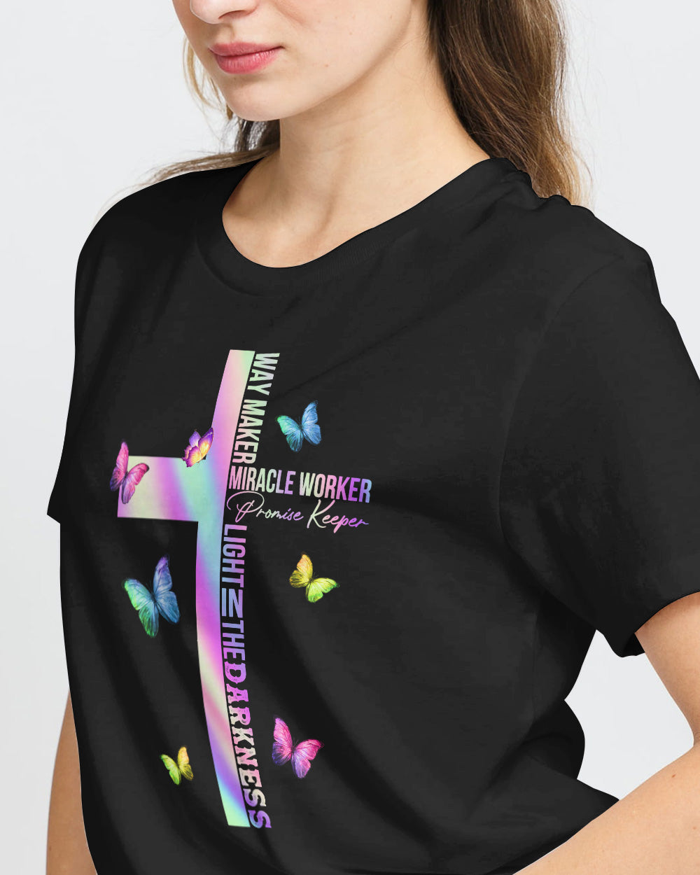 Way Maker Miracle Worker Colorful Butterfly Women's Christian Tshirt