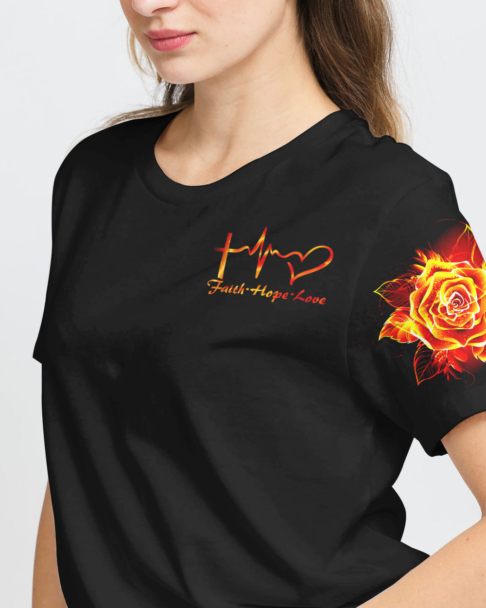 Fire Rose Wings Cross Faith Women's Christian Tshirt