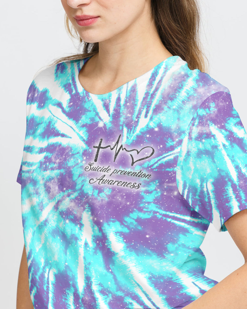 Faith Cross Sunflower Full Tie Dye Women's Suicide Prevention Awareness Tshirt