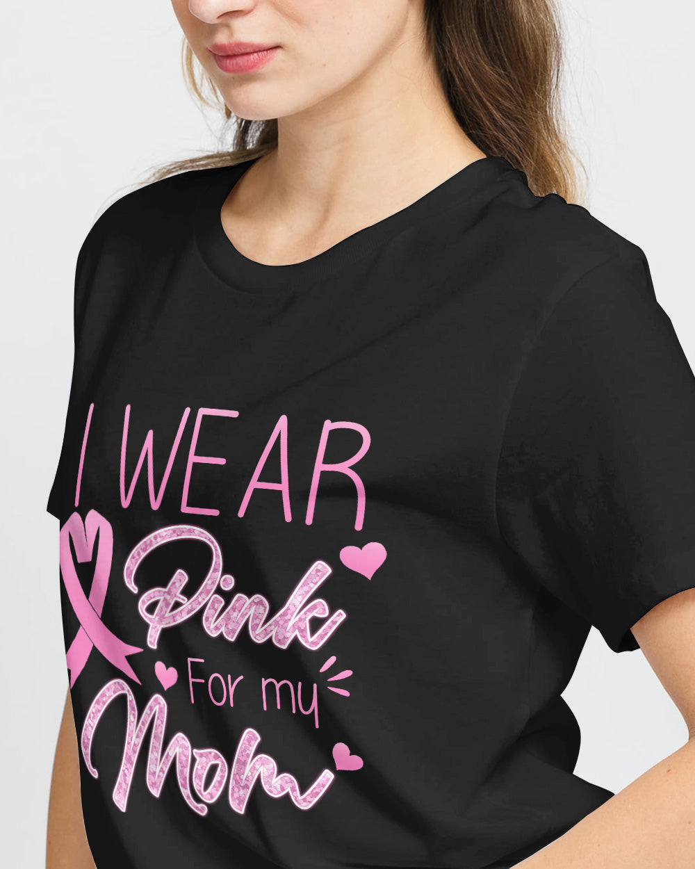 I Wear Pink For My Mom Women's Breast Cancer Awareness Tshirt