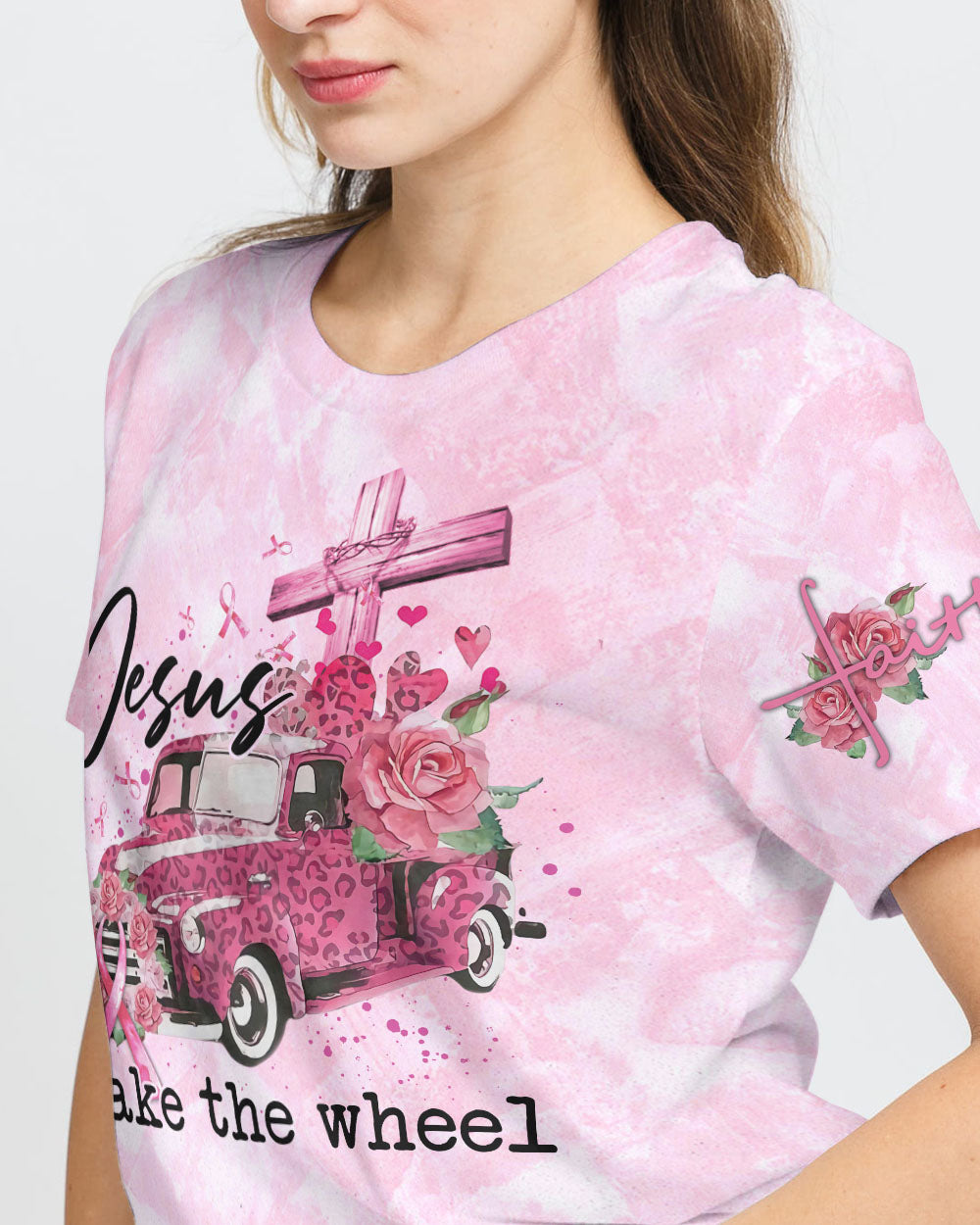 Jesus Take The Wheel Women's Breast Cancer Awareness Tshirt