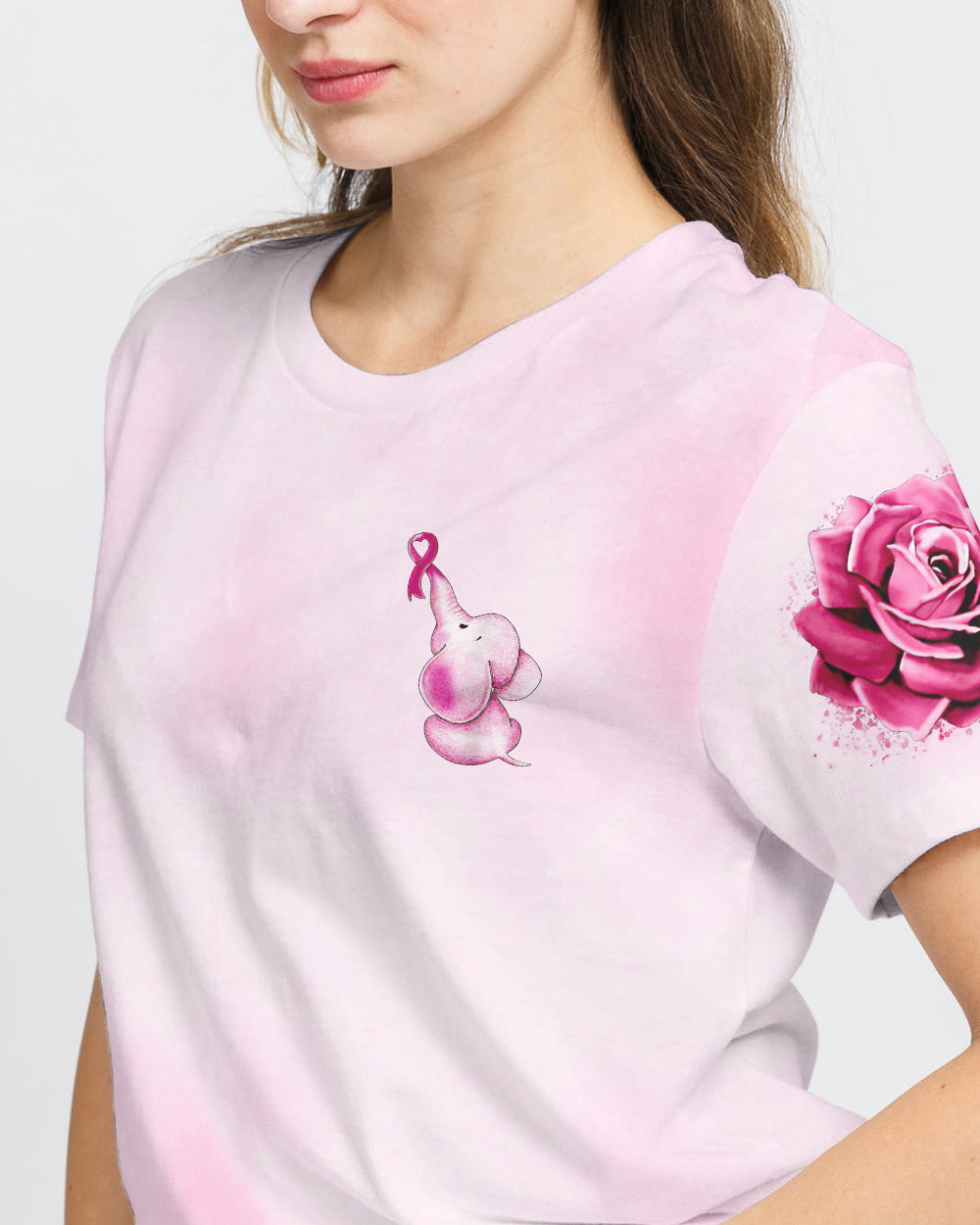 Never Give Up Rose Elephant Women's Breast Cancer Awareness Tshirt
