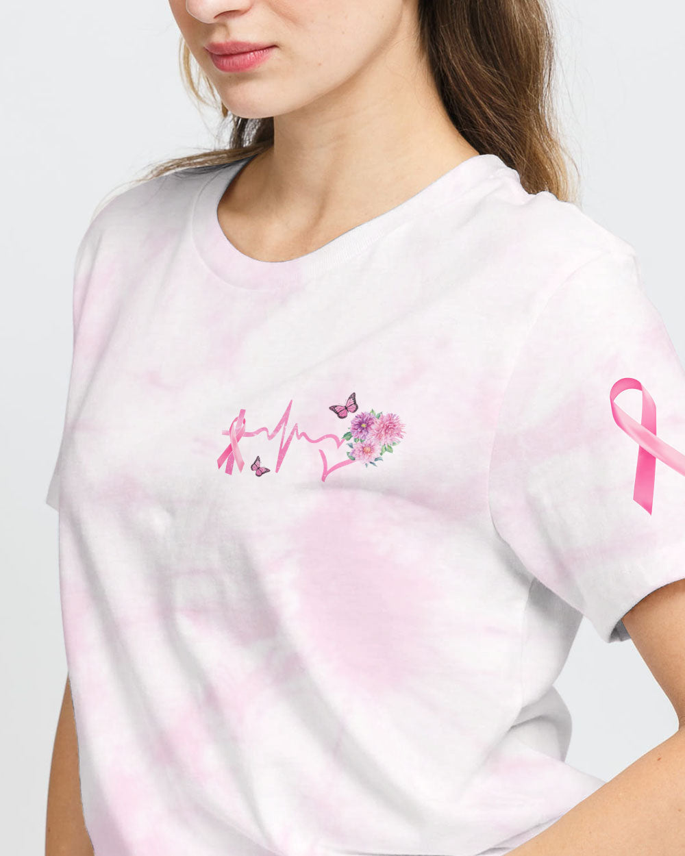 Butterfly Flower Cross Ribbon Women's Breast Cancer Awareness Tshirt