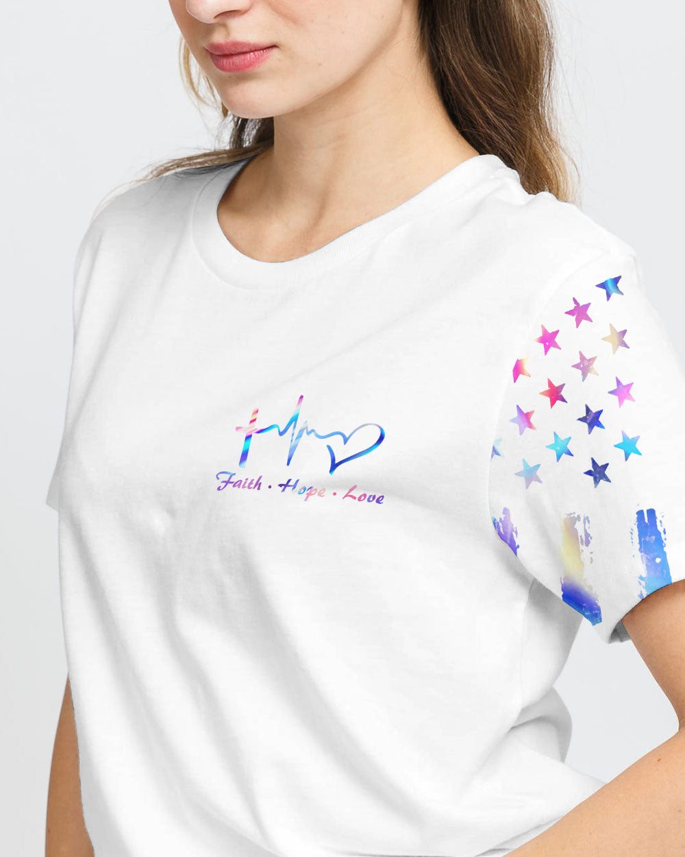 Jesus Lion Cross Colorful Flag Women's Christian Tshirt