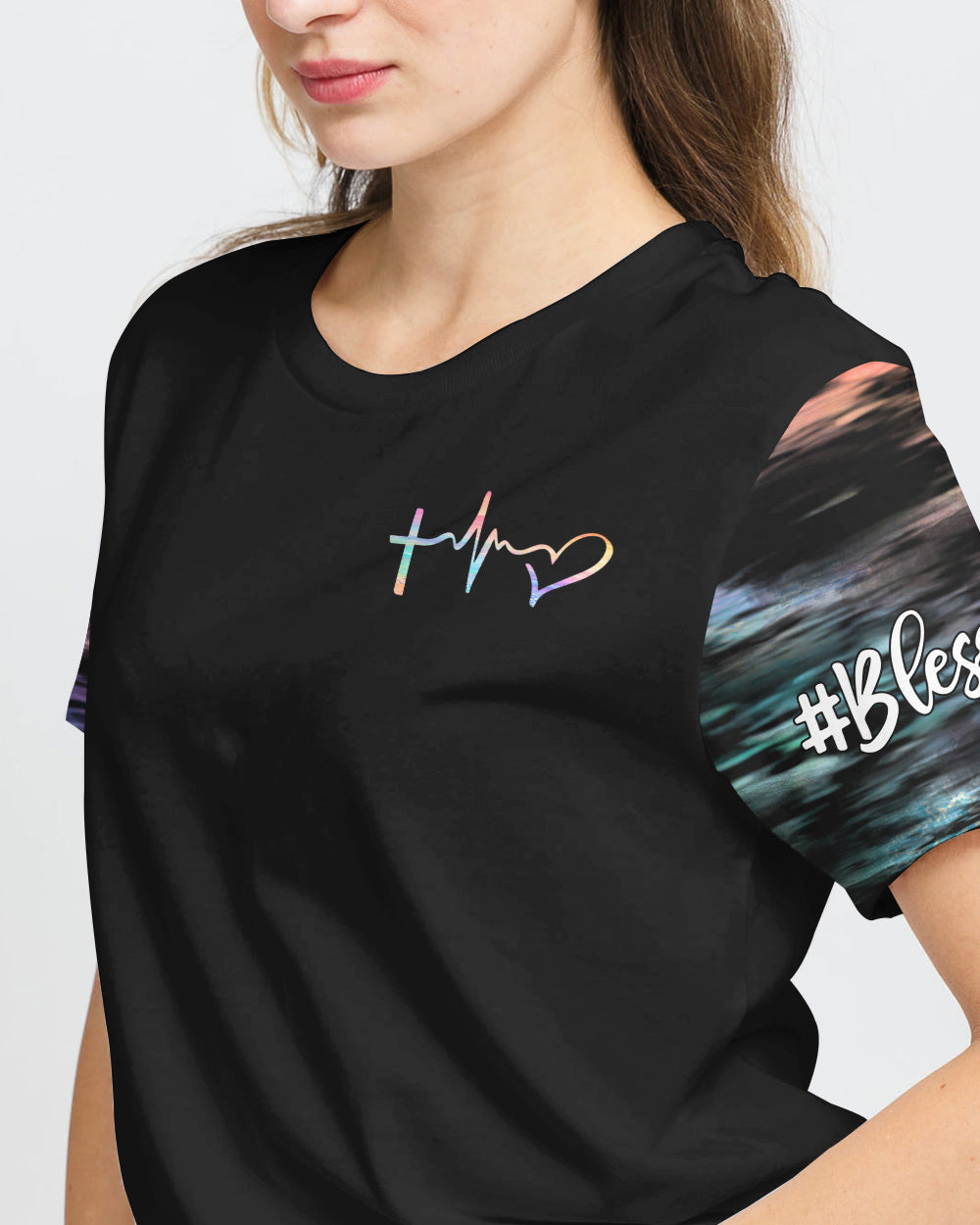 Faith Over Fear Jesus Cross Colorful Water Women's Christian Tshirt