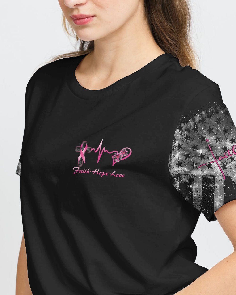 Faith Cross Sunflower Women's Breast Cancer Awareness Tshirt