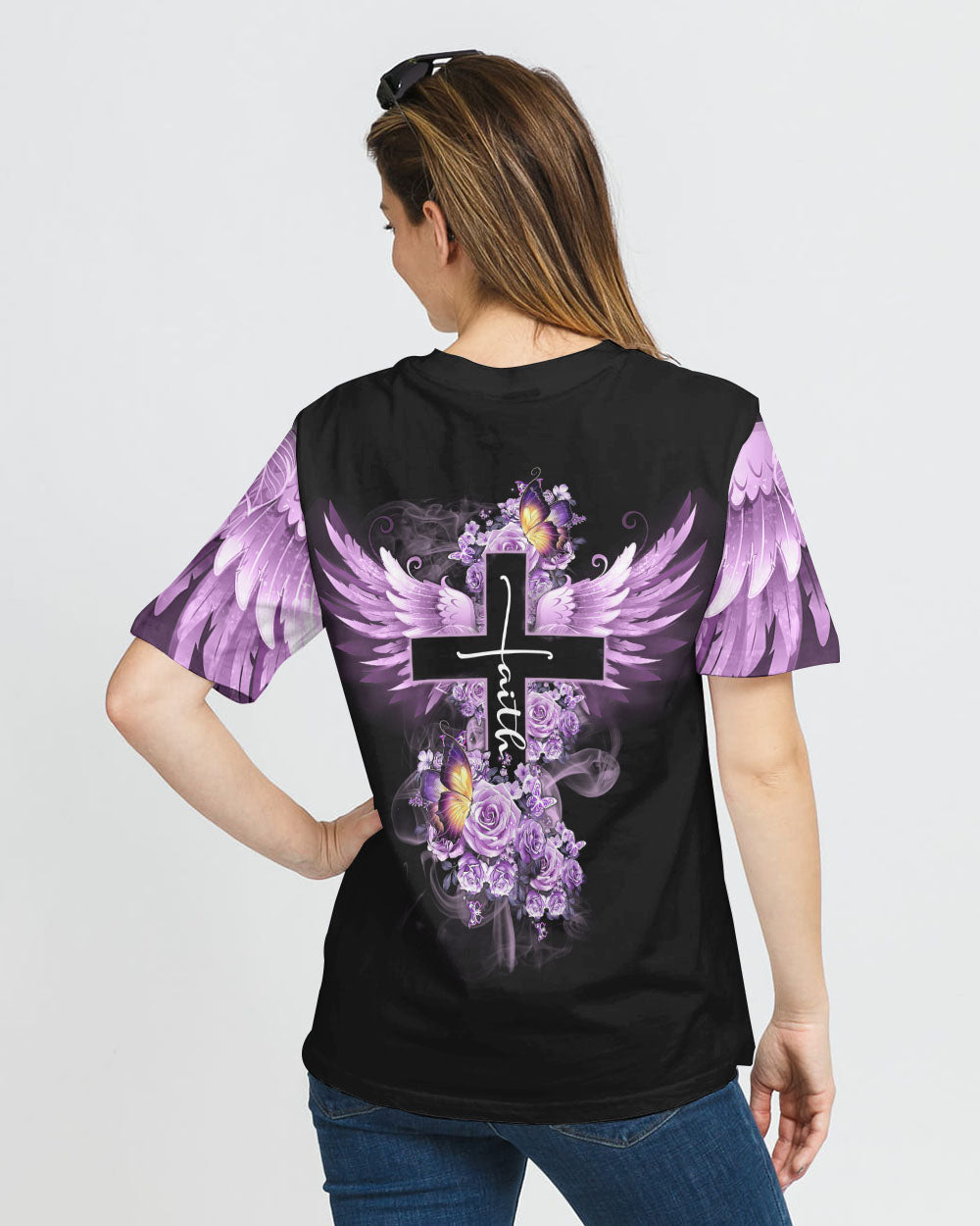 Butterfly Purple Rose Faith Women's Christian Tshirt